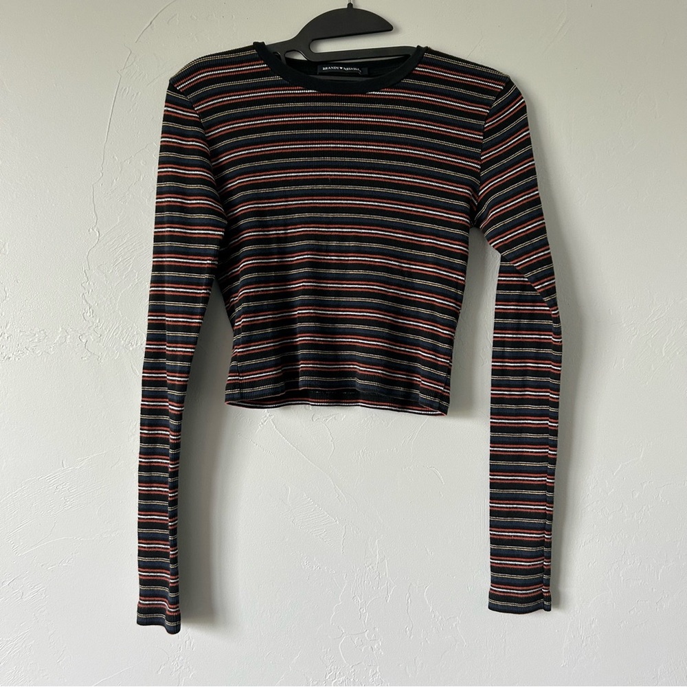 Brandy Melville Striped Cropped Long Sleeve Cotton Tee OS Indie Grunge